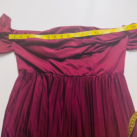 ASOS Draped Neck Off Shoulder Pleated Maxi Dress Size 10 Burgundy NEW - Picture 9 of 11